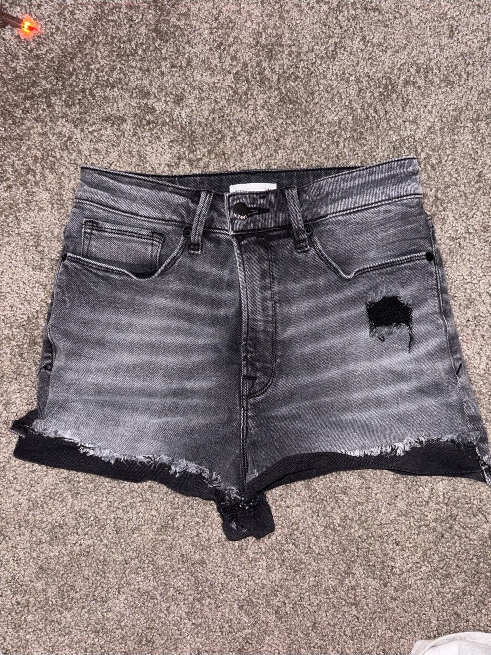 Good American High-Rise Washed Black Denim Shorts with Distressed Hem